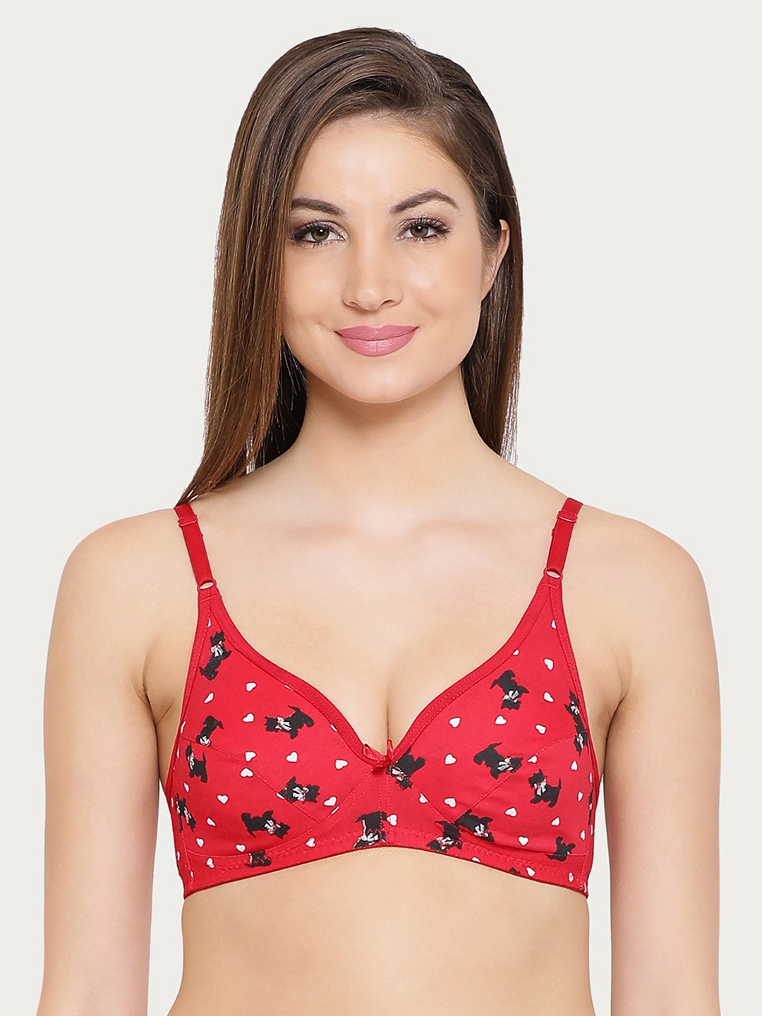 

Clovia Cotton Non-Padded Non-Wired Demi Cup Printed Bra, Red