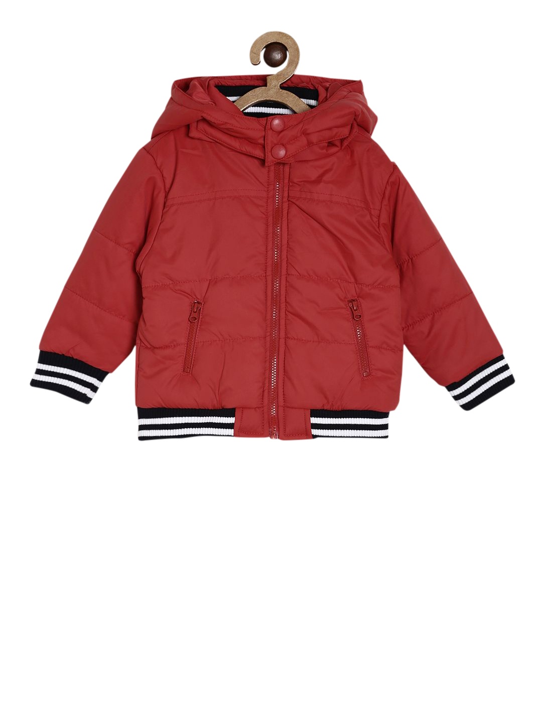 

MINI KLUB Boys Red Solid Detachable Hood Puffer Jacket