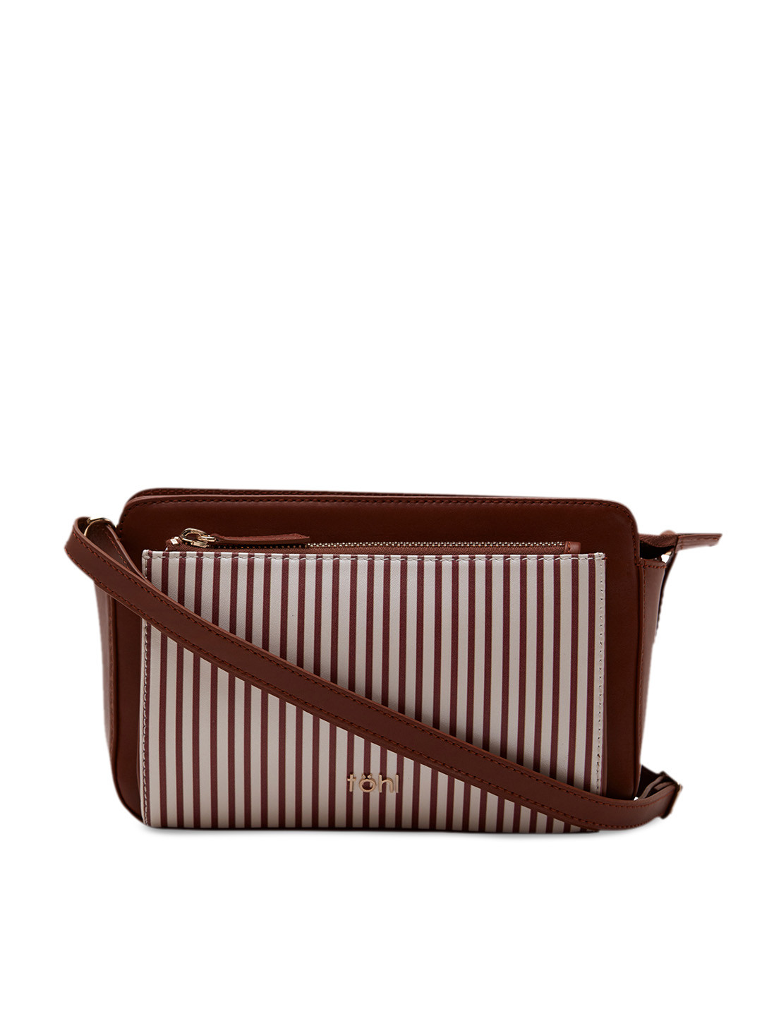 

tohl Brown & White Striped Sling Bag