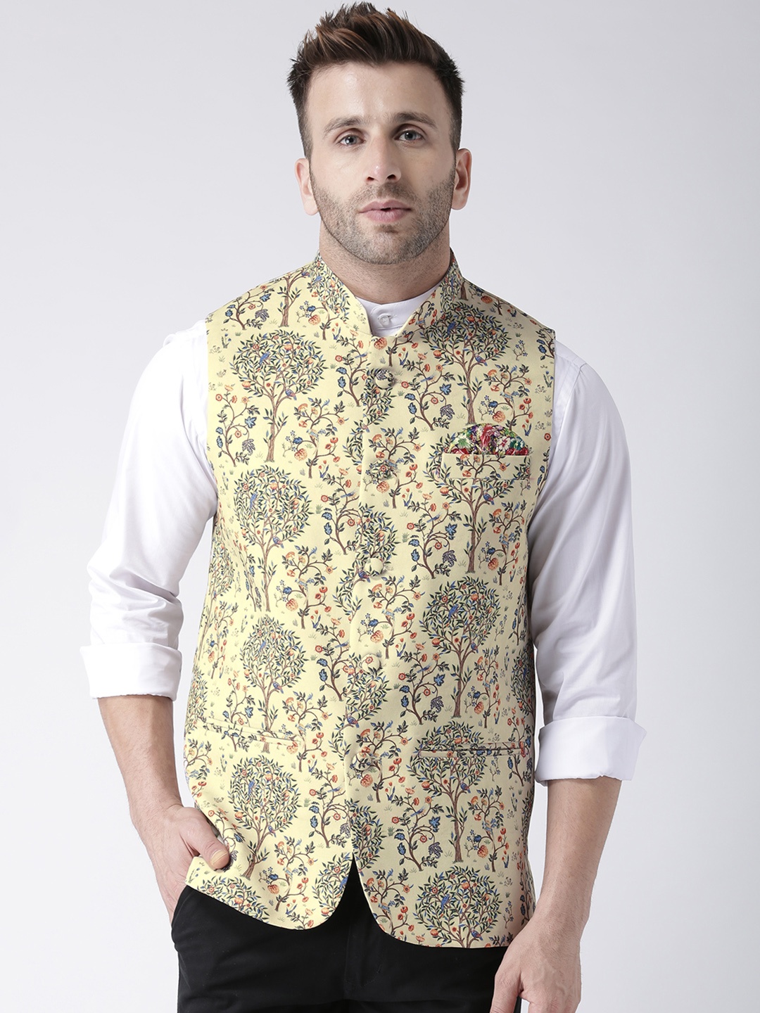 

Hangup Men Multicoloured Printed Woven Nehru Jacket, Multi