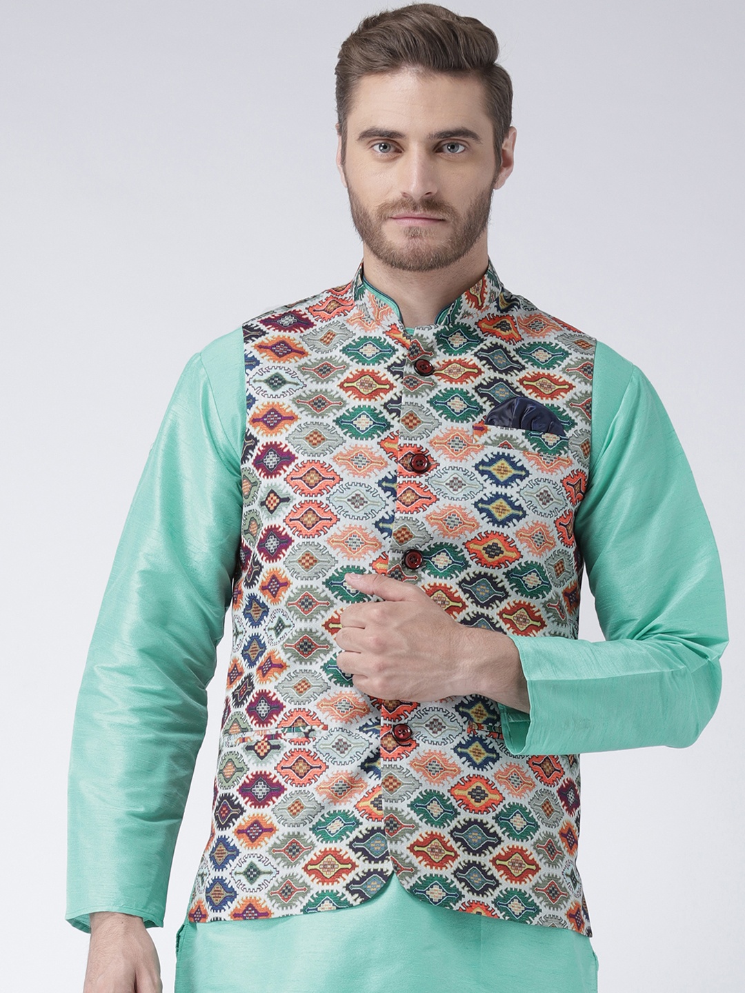 

Hangup Men Multicoloured Printed Nehru Jacket, Multi