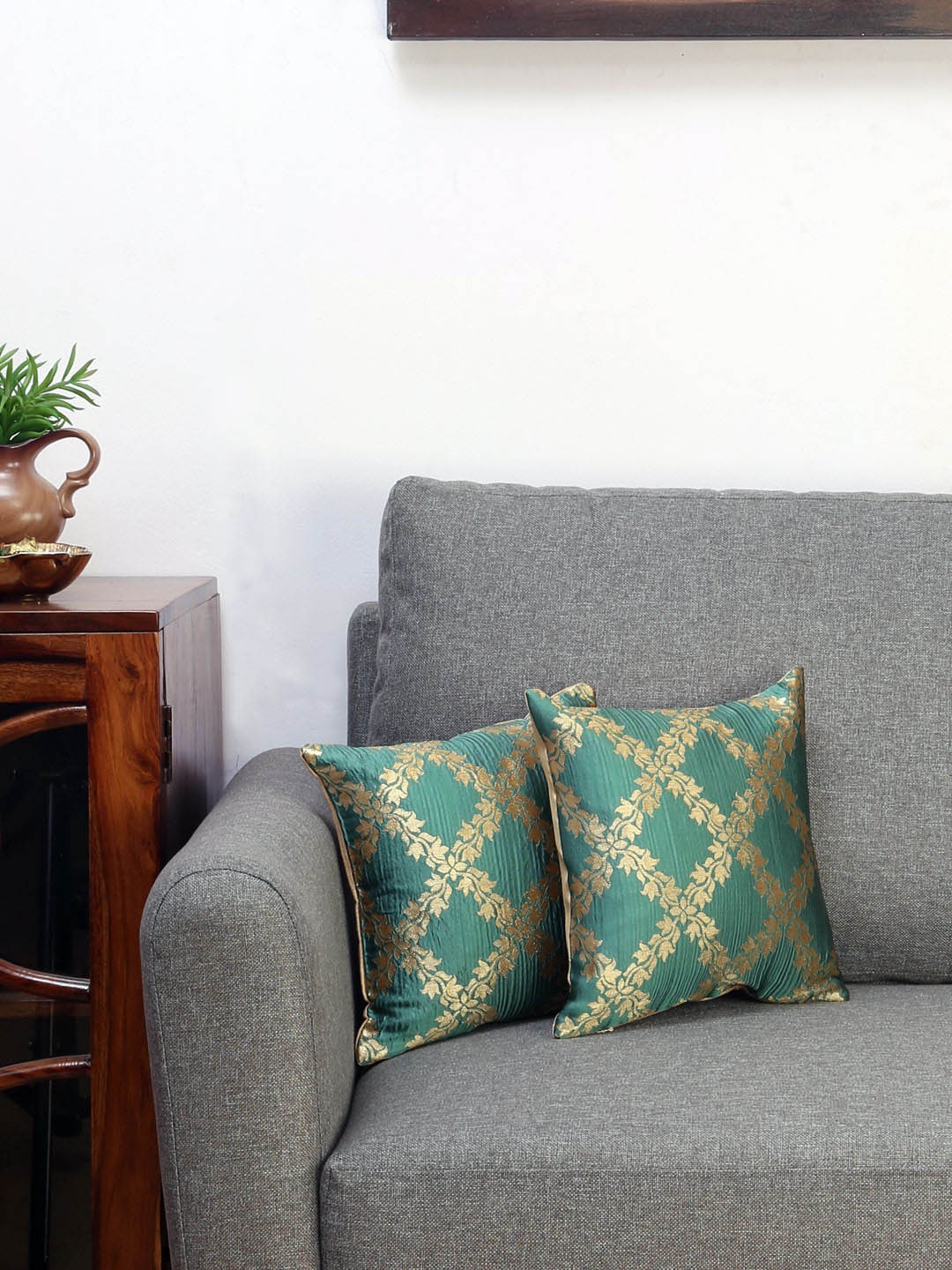 

Athome by Nilkamal Green Set of 2 Floral Square Cushion Covers