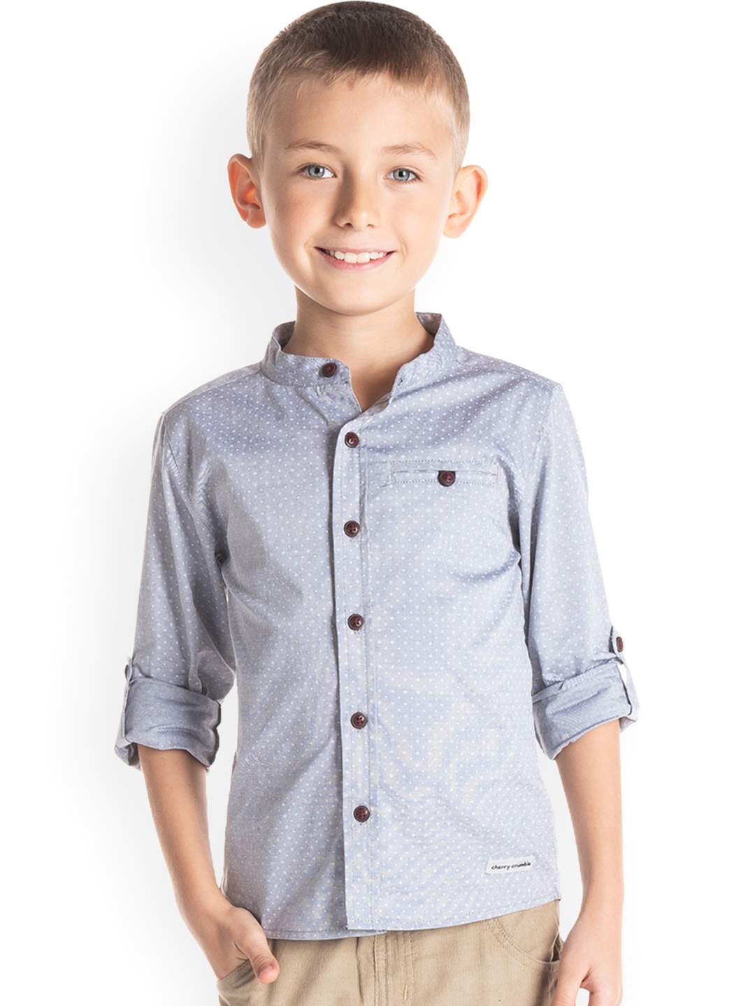 Cherry Crumble Boys Grey Classic Regular Fit Self Design Casual Shirt