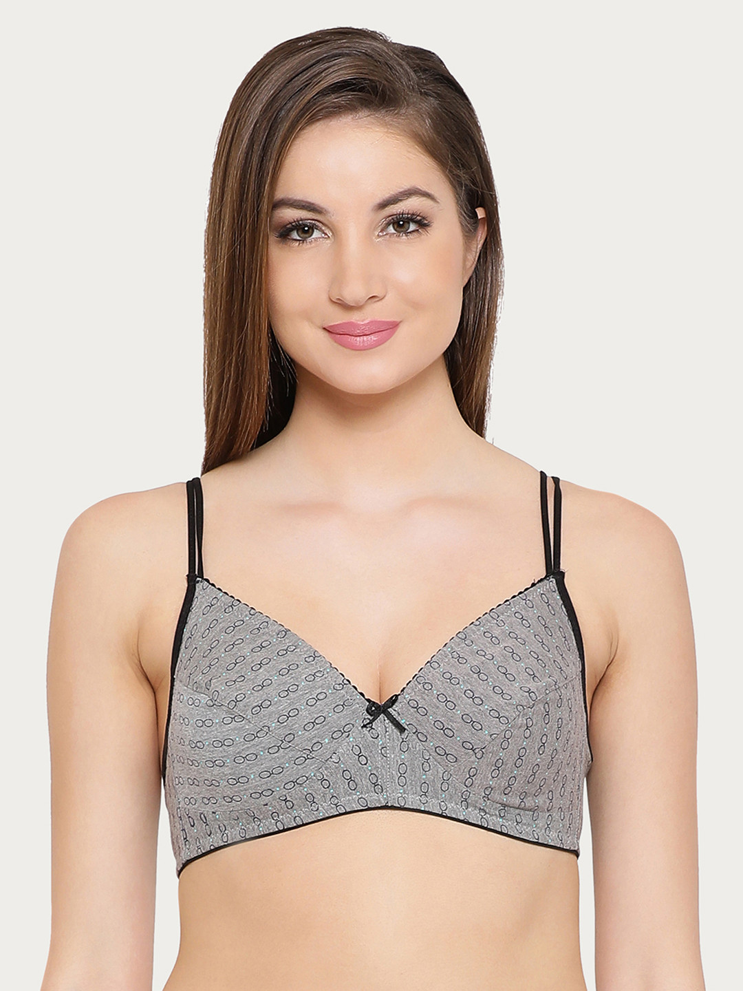 

Clovia Cotton Non-Padded Non-Wired Printed Bra, Grey