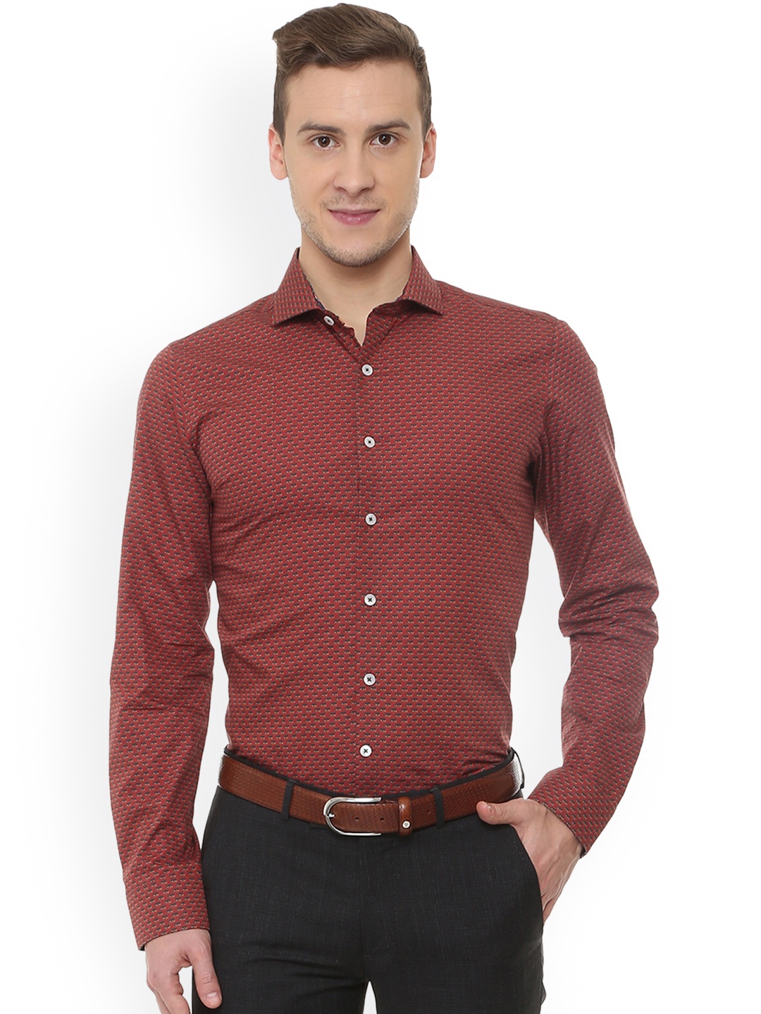 

SIMON CARTER LONDON Men Maroon Slim Fit Printed Formal Shirt
