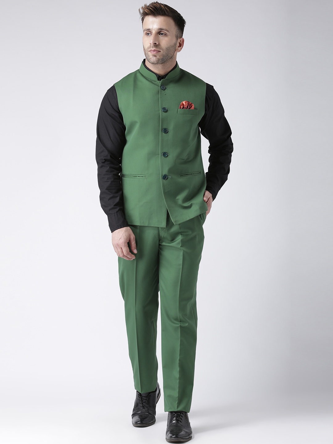 Hangup Men Green Single-Breasted Regular Fit Two-Piece Party Suit