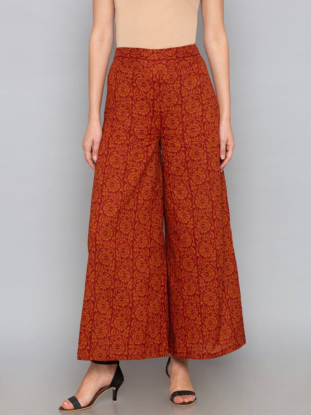 

Desi Weavess Women Rust Brown Printed Flared Palazzos