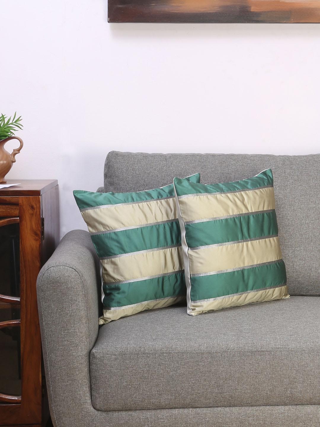 

Athome by Nilkamal Green Set of 2 Striped Square Cushion Covers