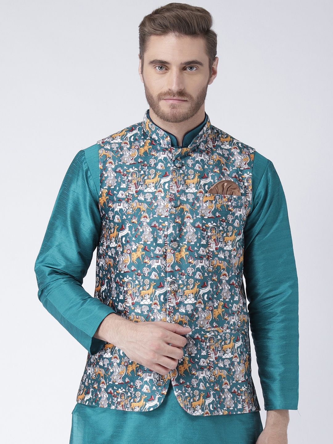 

Hangup Men Multicoloured Printed Nehru Jacket, Multi