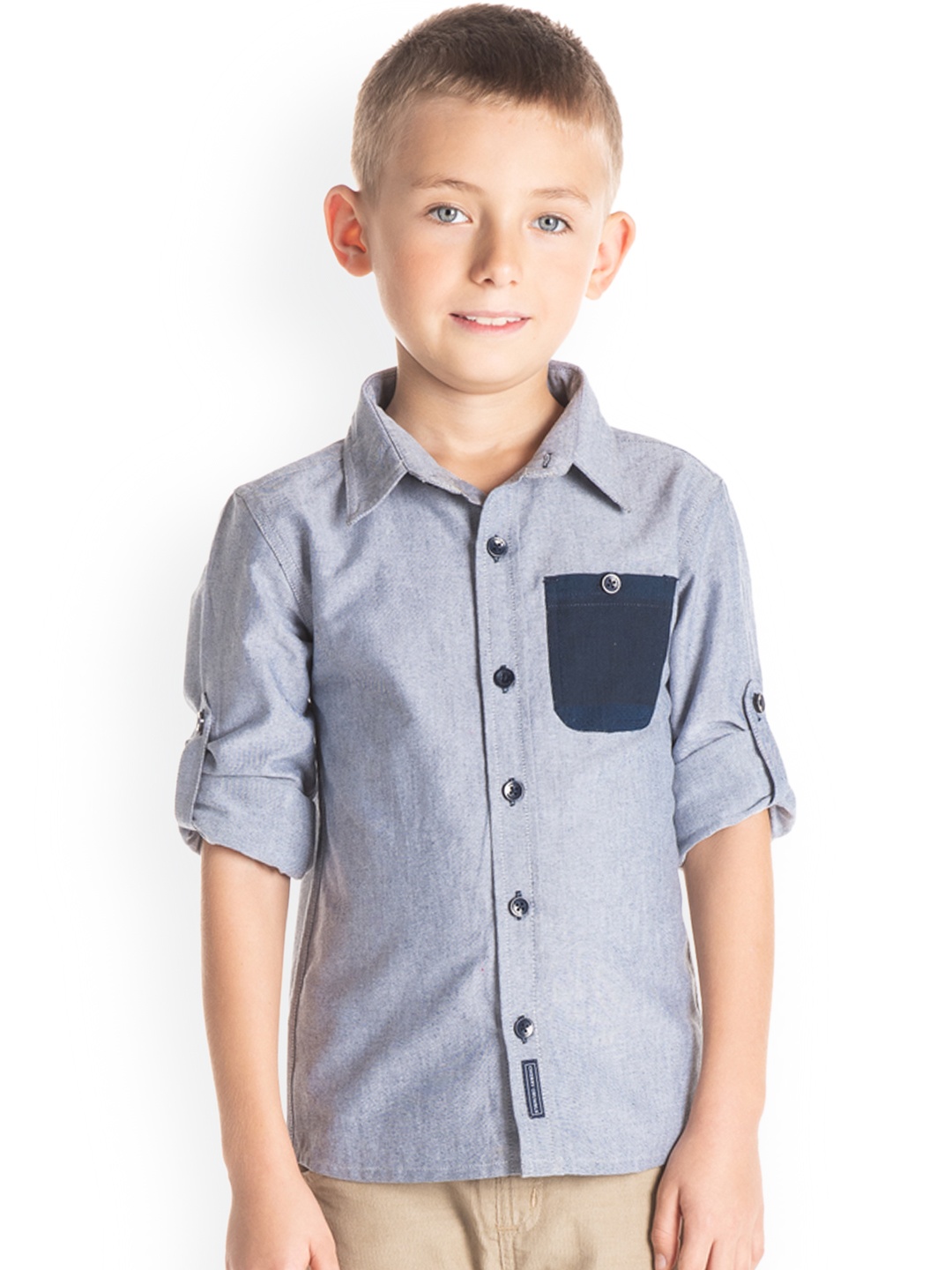 

Cherry Crumble Boys Grey Classic Regular Fit Self Design Casual Shirt