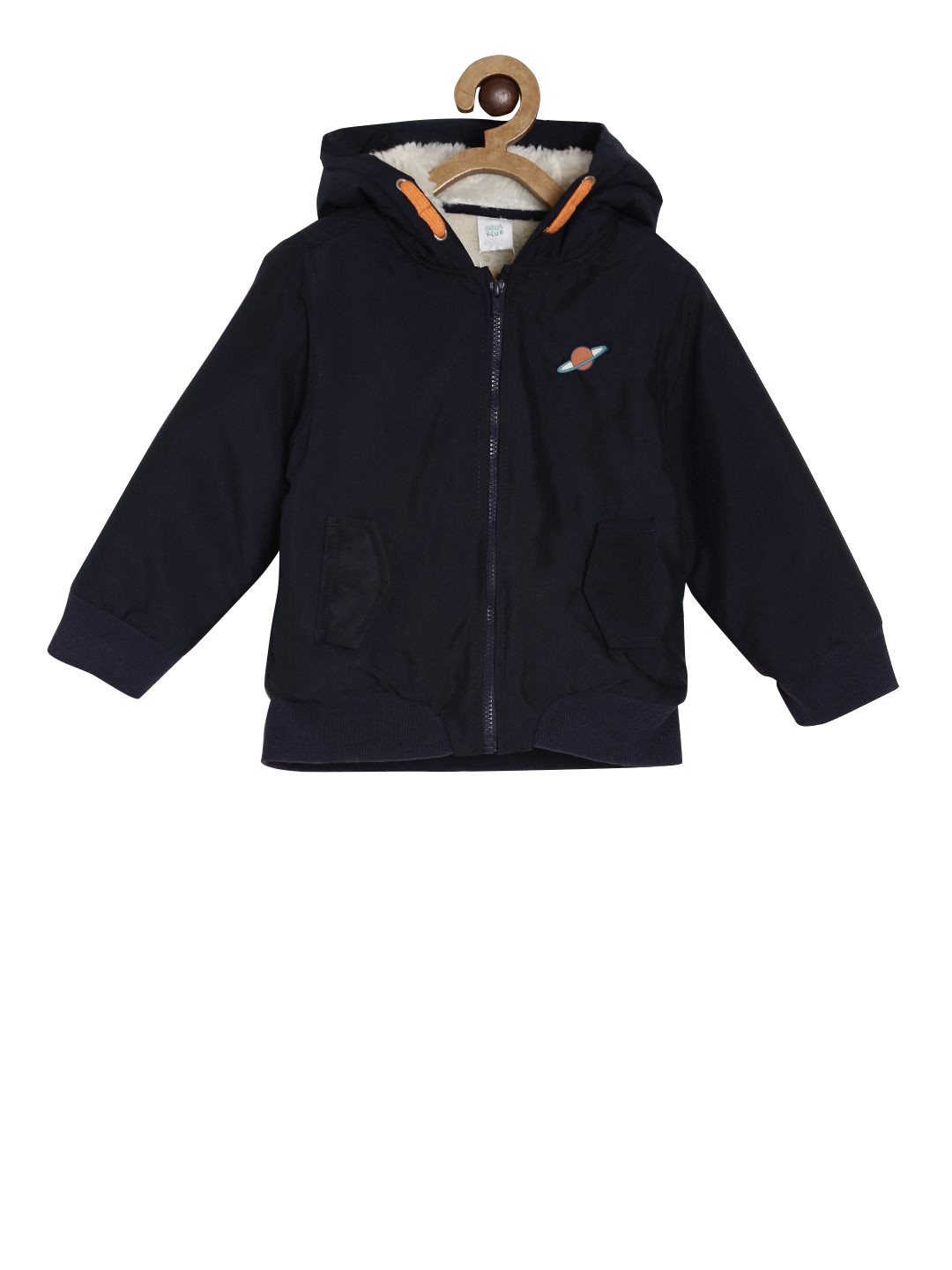 

MINI KLUB Boys Navy Blue Solid Hooded Open Front Jacket
