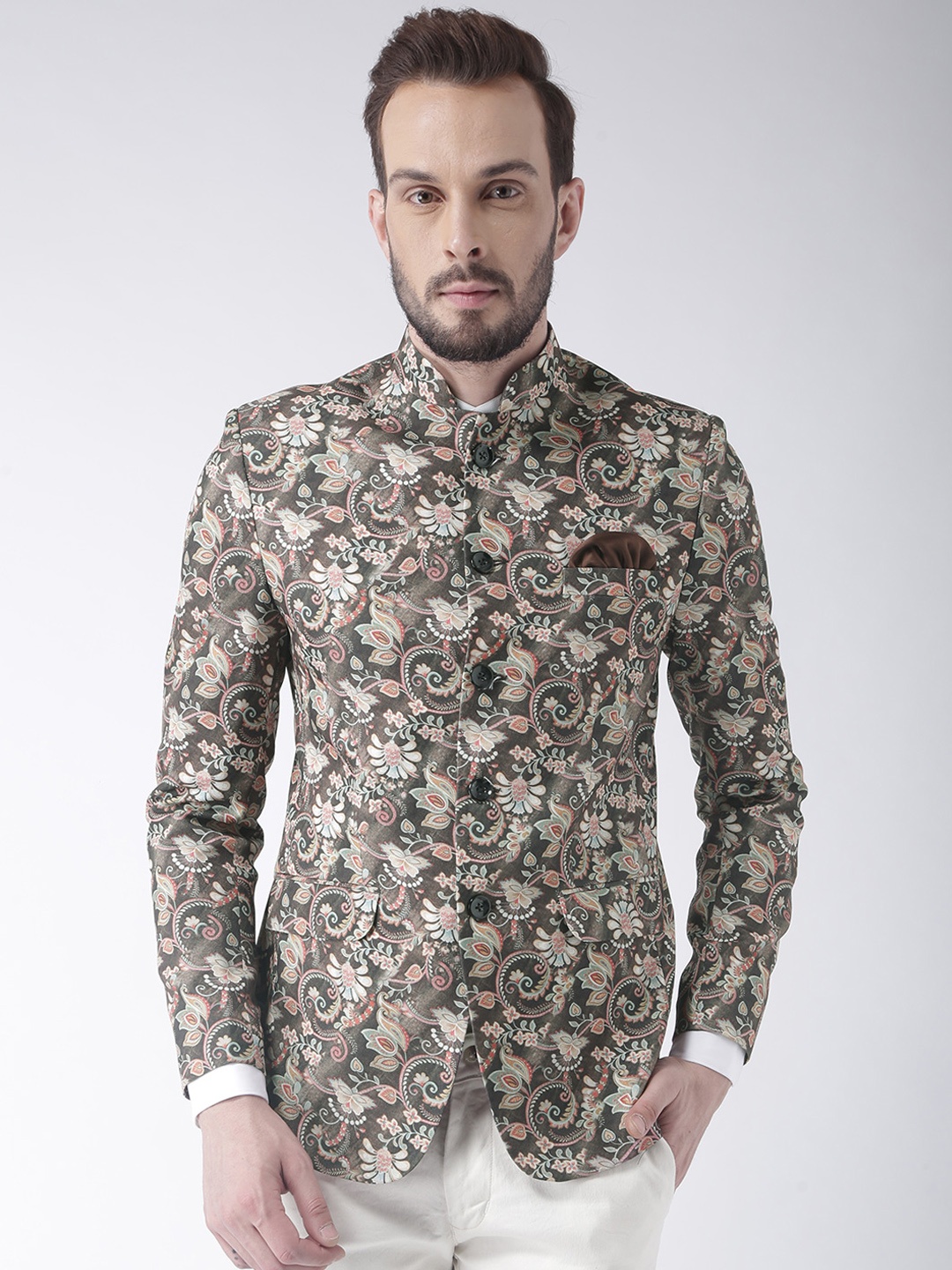 

Hangup Men Multicoloured Printed Single-Breasted Bandhgala Casual Blazer, Multi