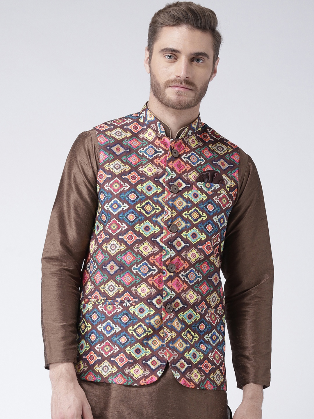 

Hangup Men Multicoloured Printed Nehru Jacket, Multi
