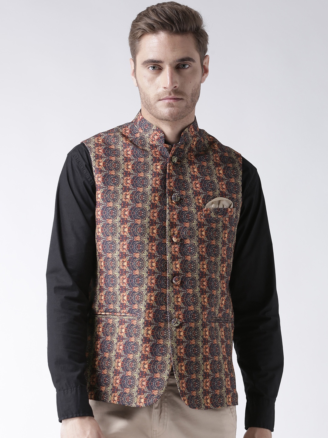 

Hangup Men Multicoloured Printed Nehru Jacket, Multi