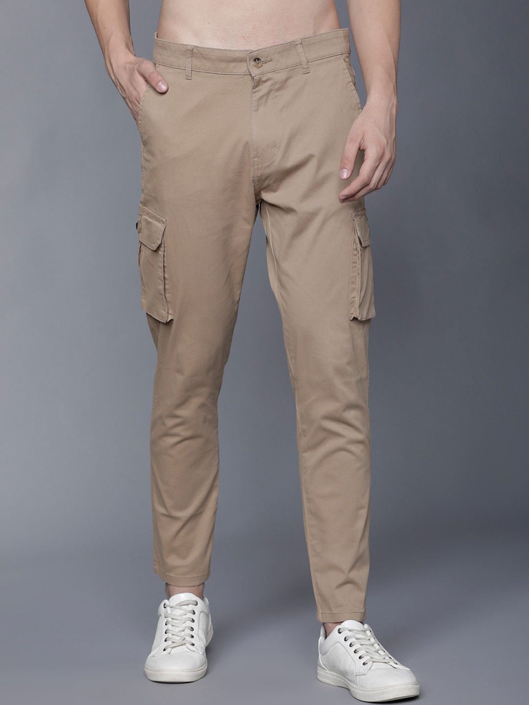 

HIGHLANDER Men Beige Slim Fit Solid Cargos