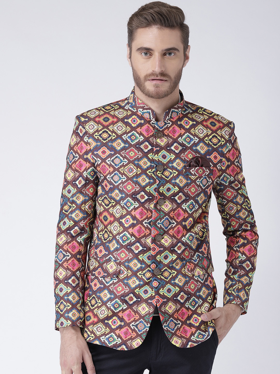 Hangup Men Multicoloured Printed Single-Breasted Blazer, Multi