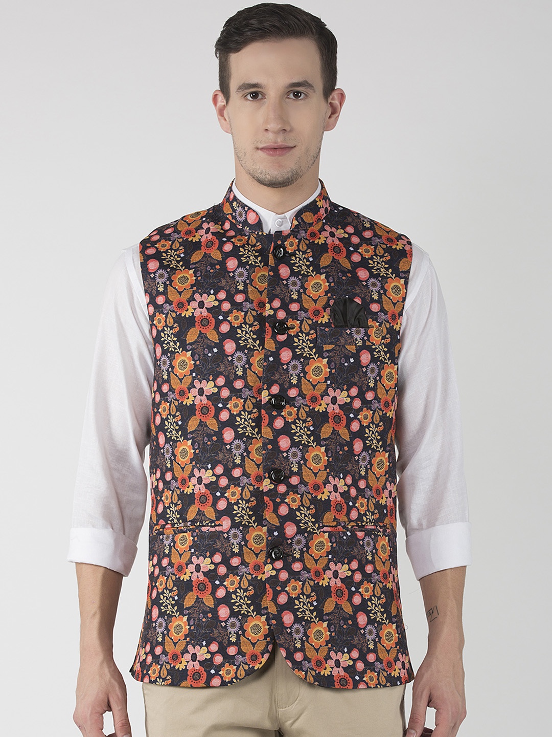 Hangup Men Multicoloured Printed Nehru Jacket, Multi