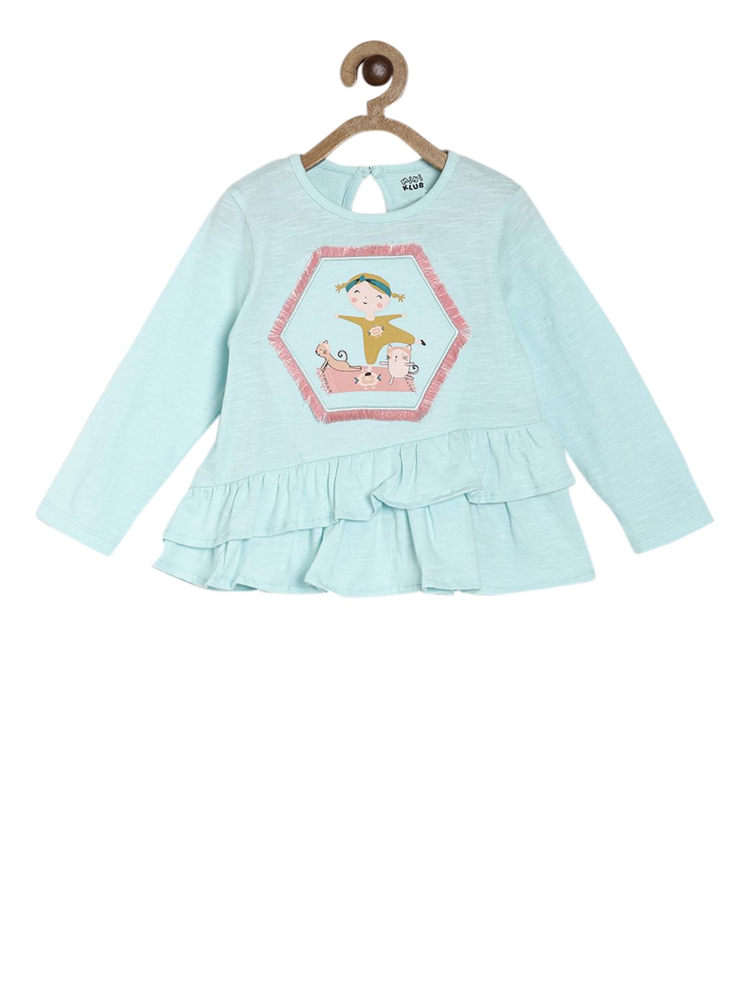 

MINI KLUB Girls Turquoise Blue Printed A-Line Top