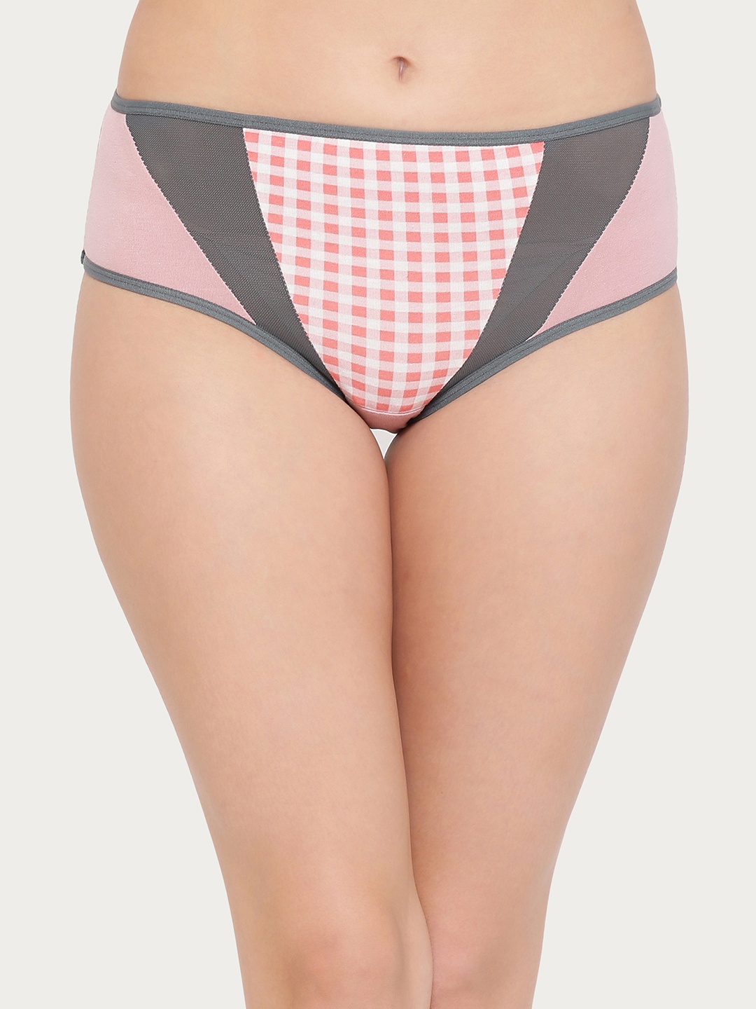 

Clovia Women Pink & Grey Checked Mid-rise Hipster Brief PN2826P16XL