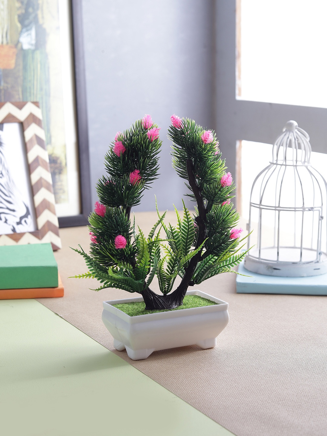 FOLIYAJ Green & Pink Artificial Plant