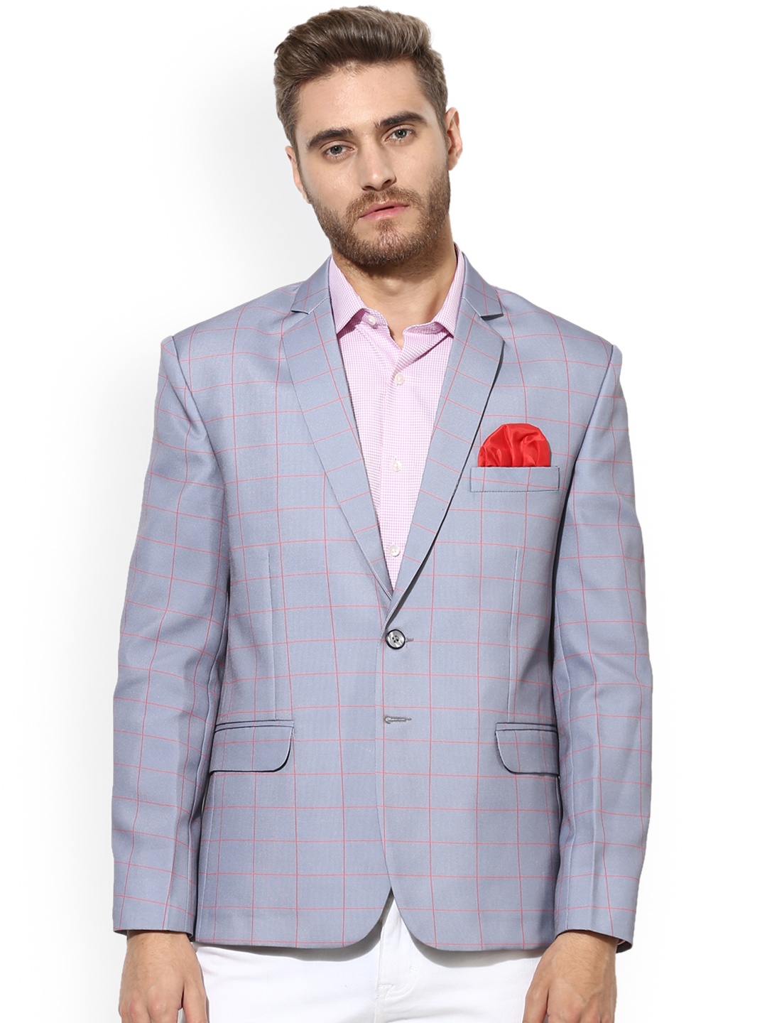 

Hangup Men Blue Checked Single-Breasted Casual Blazer