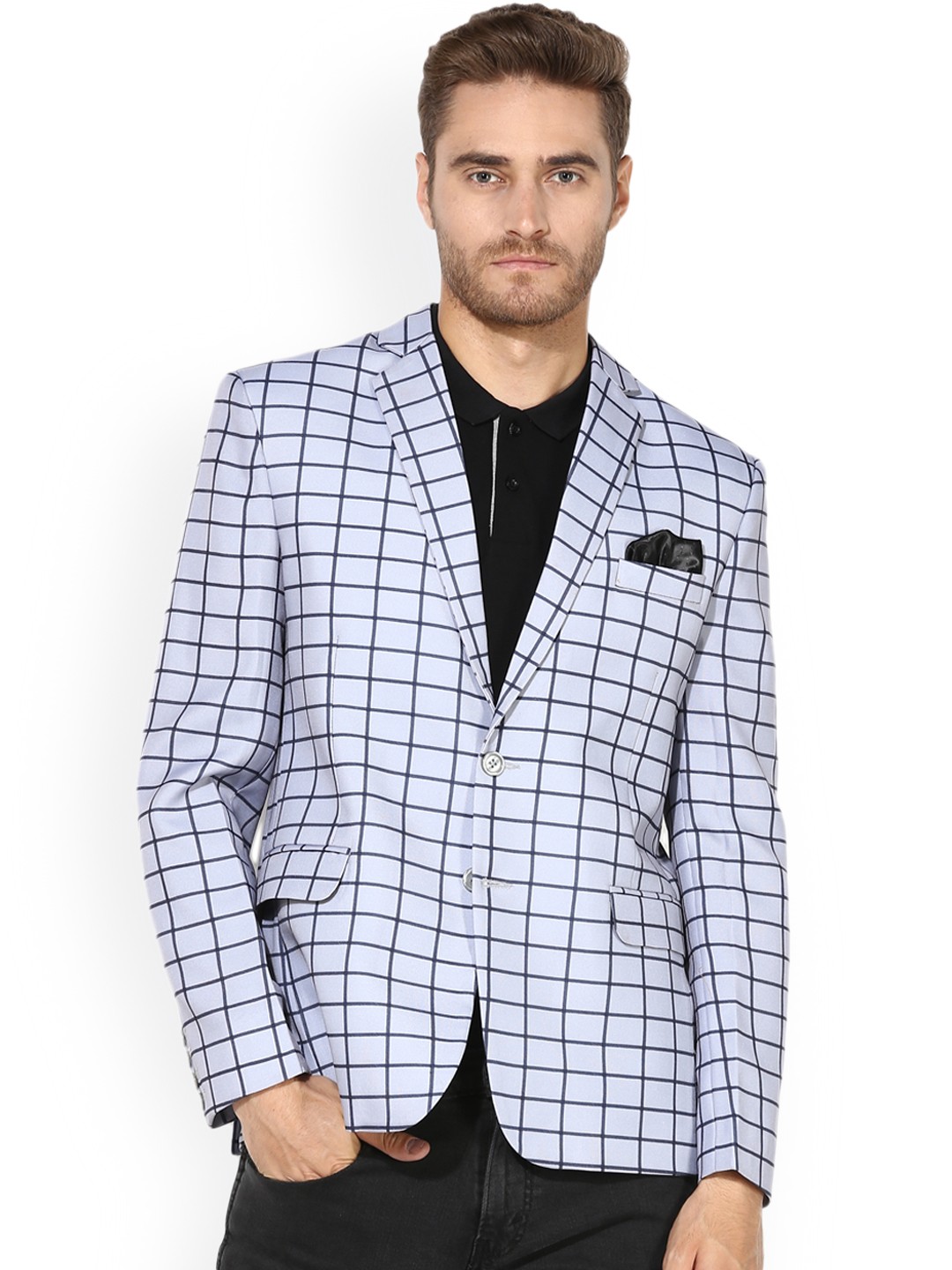 

Hangup Men Grey Checked Single-Breasted Casual Blazer