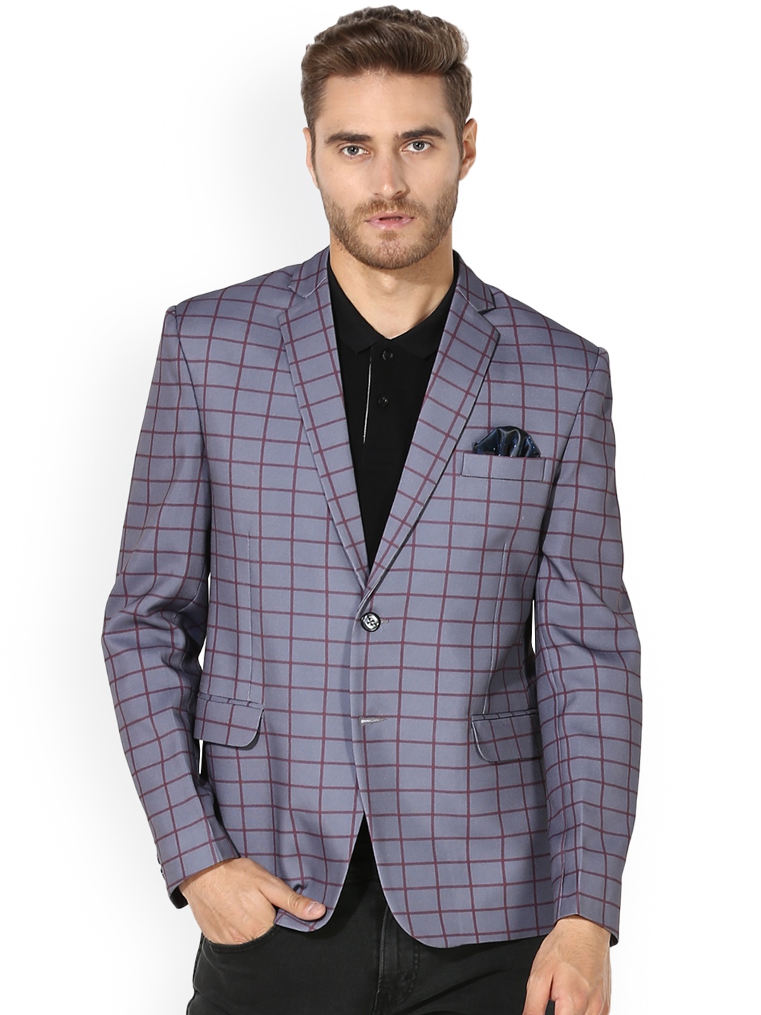 

Hangup Men Grey Checked Single-Breasted Casual Blazer