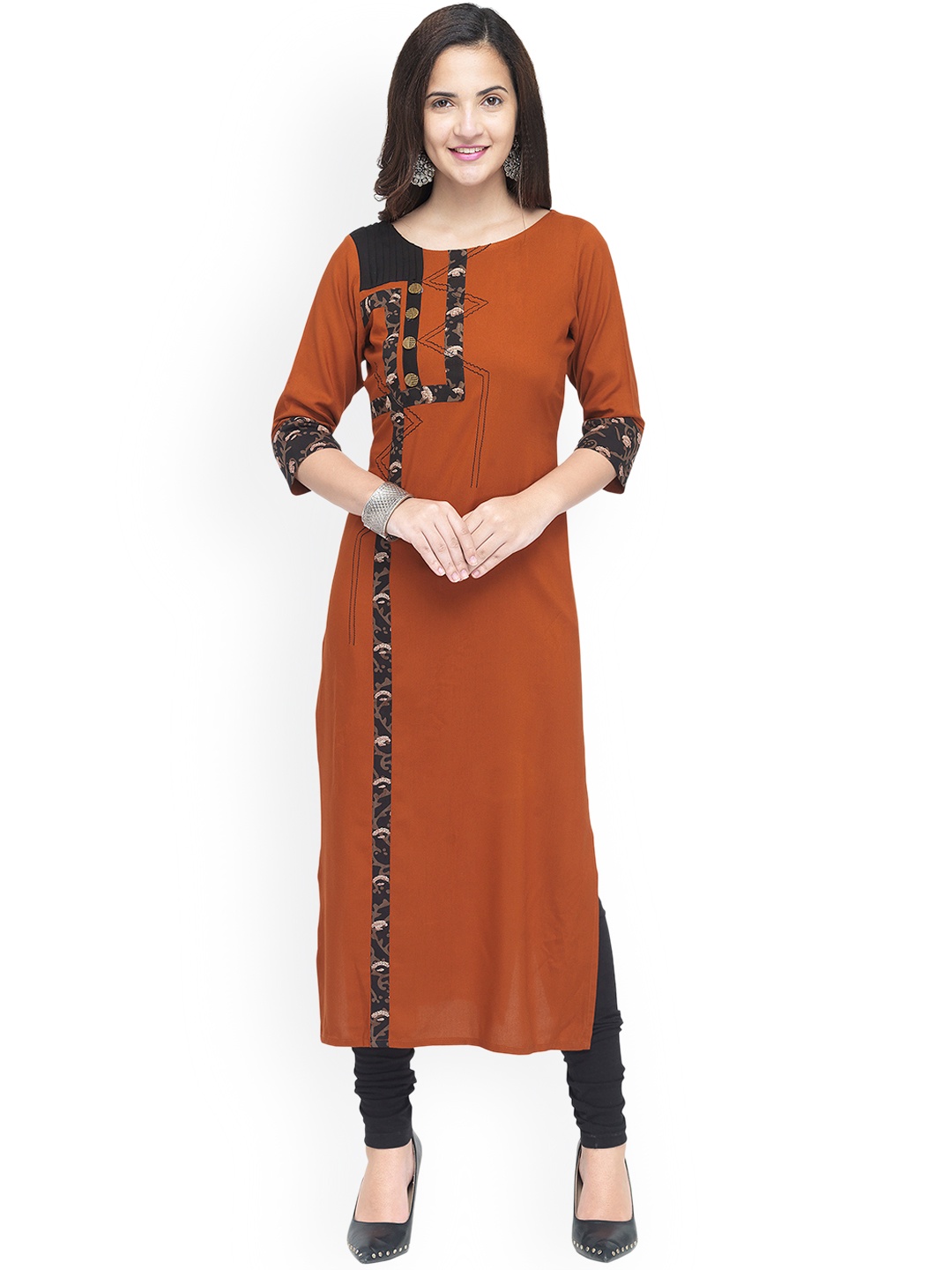 

Kvsfab Women Brown Solid Straight Kurta