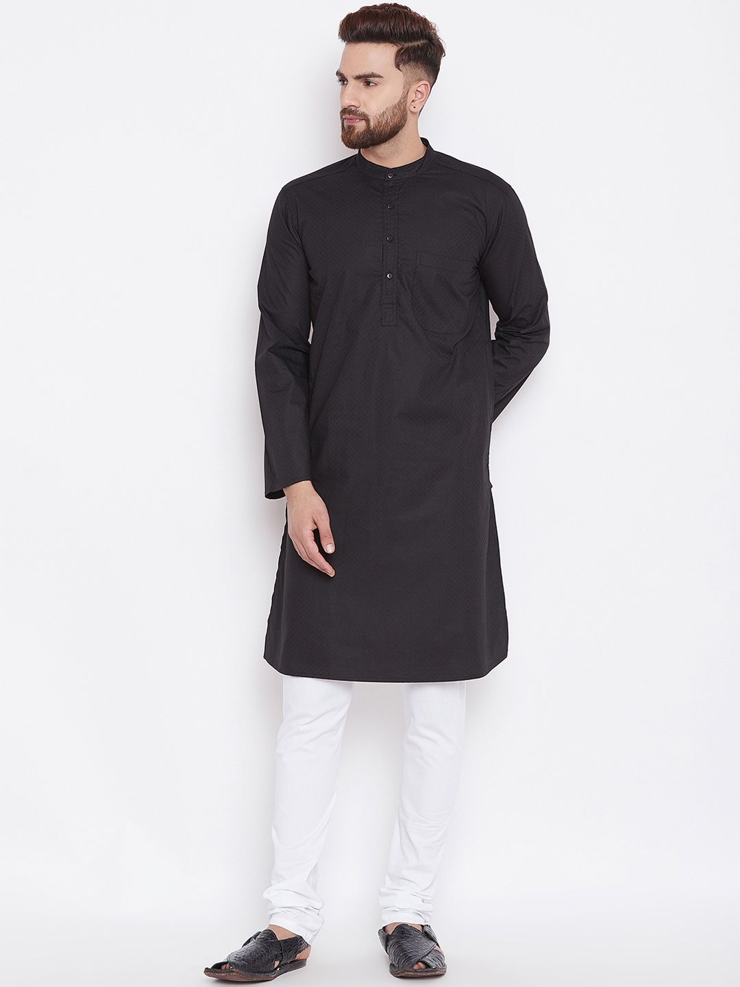 

even Men Black Woven Design Straight Kurta
