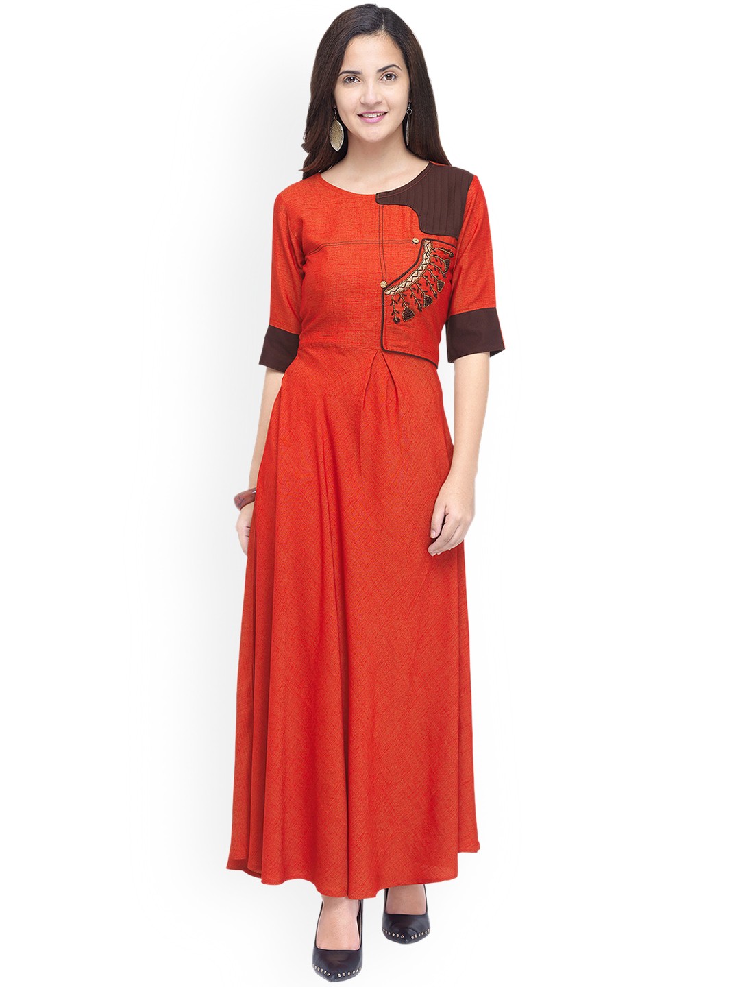 

Kvsfab Women Red Embroidered A-Line Kurta