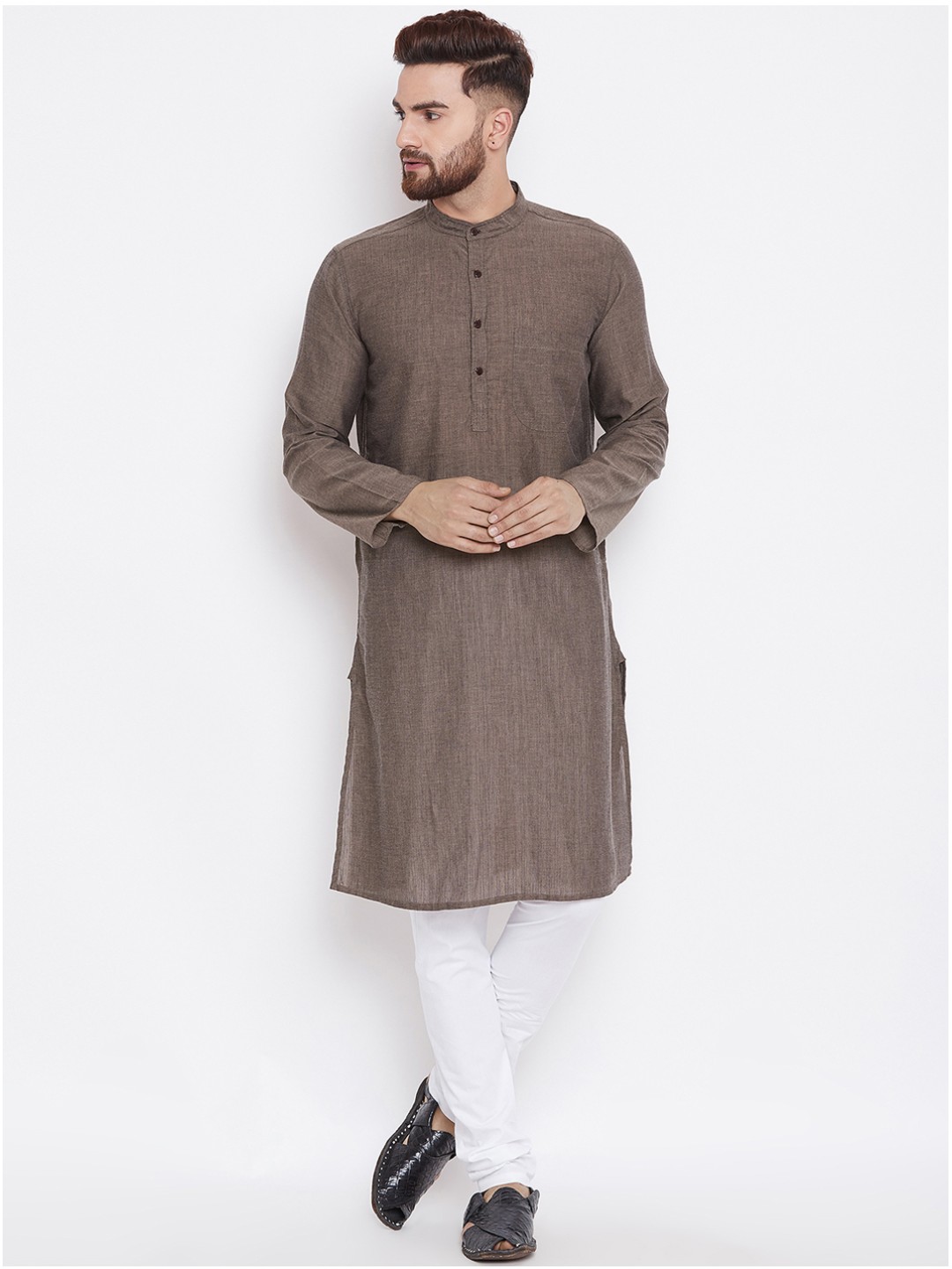 

even Men Brown Solid Straight Kurta