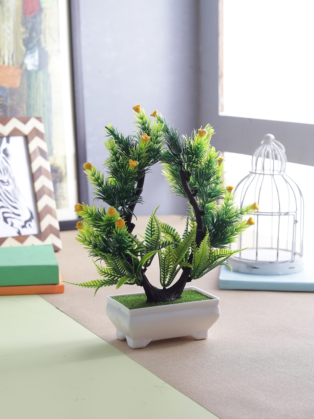

FOLIYAJ Green & Yellow Artificial Plant With White Pot