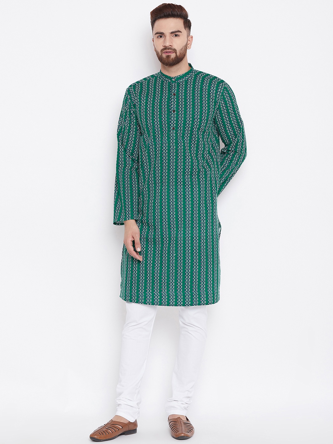 even Men Teal Green Printed Straight Kurta