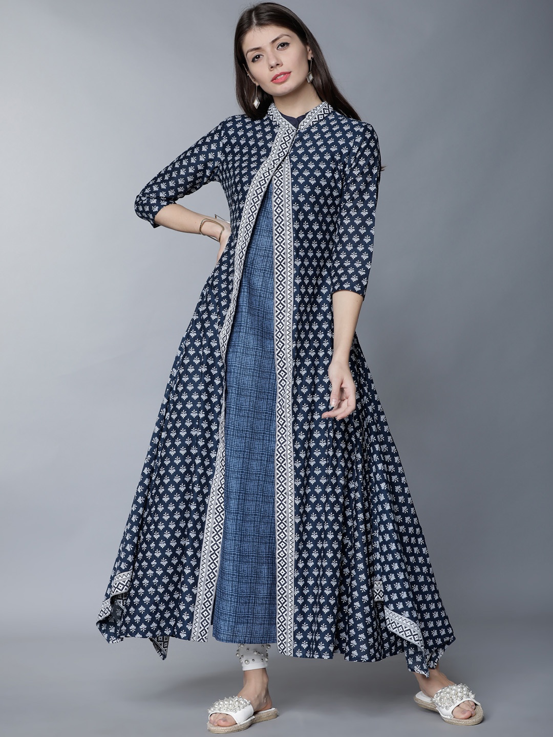 

Vishudh Women Blue Printed A-Line Kurta