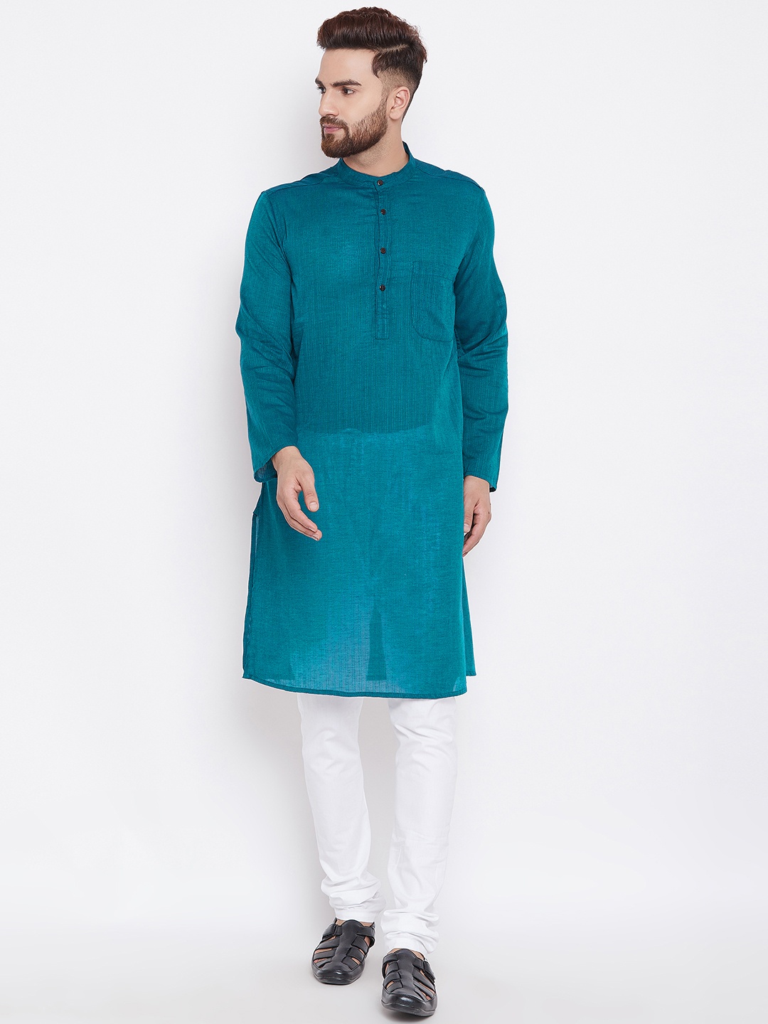 

even Men Blue Striped Straight Kurta