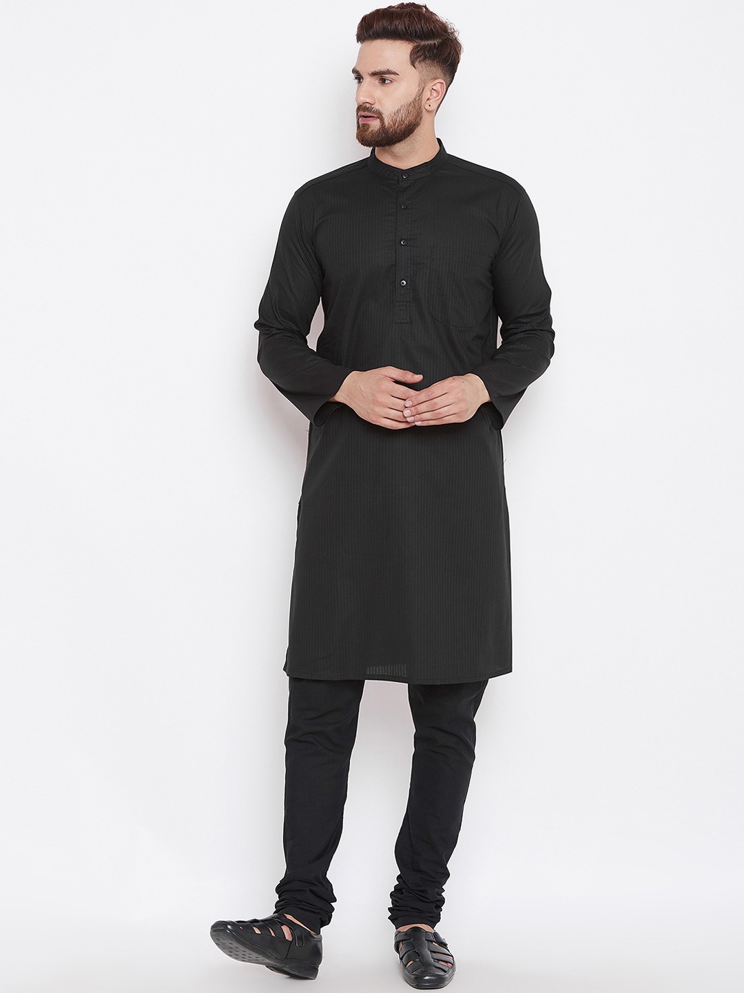 

even Men Black Striped Straight Kurta