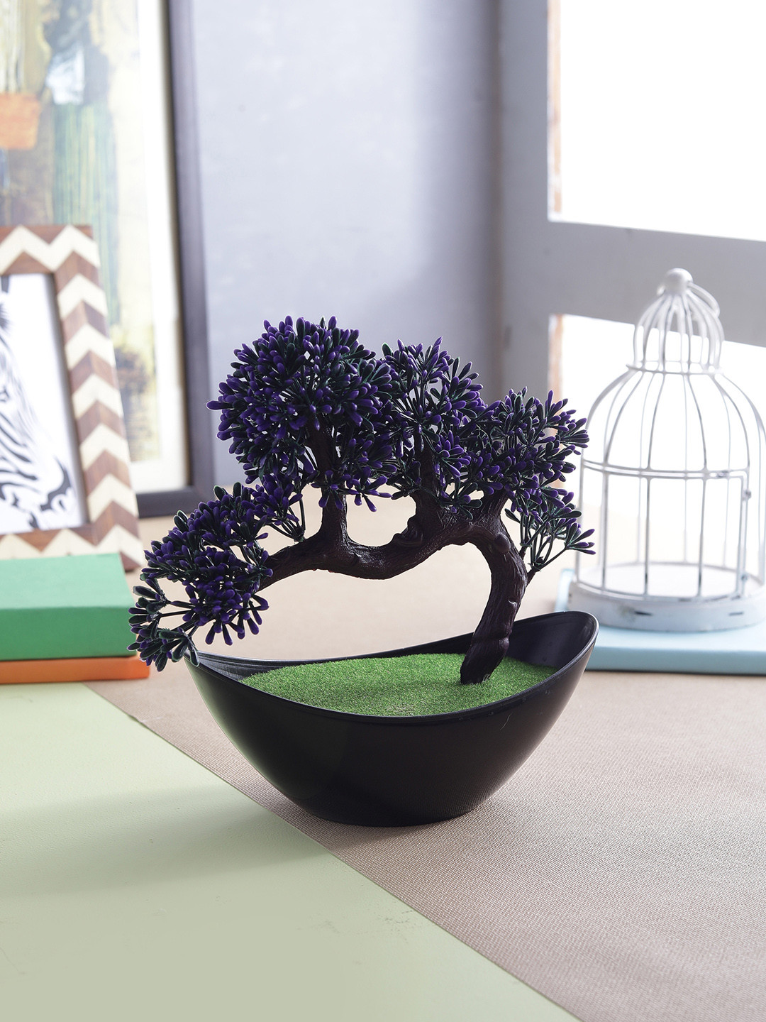 

FOLIYAJ Green & Purple Artificial Plant With Black Pot