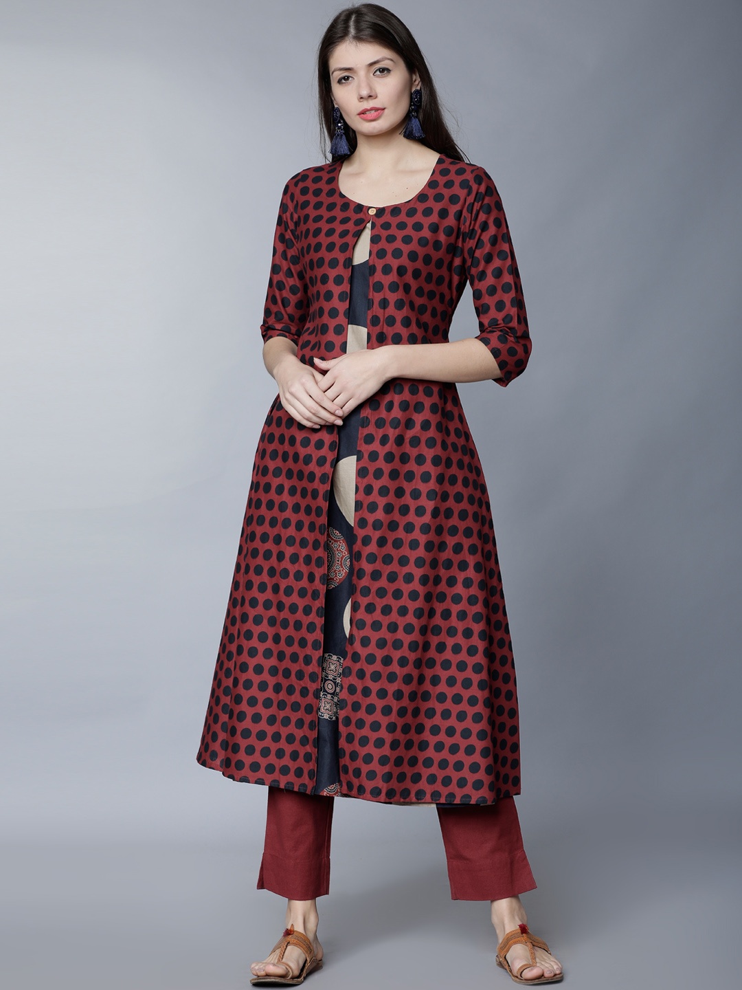 

Vishudh Women Navy Blue & Maroon Printed A-Line Kurta