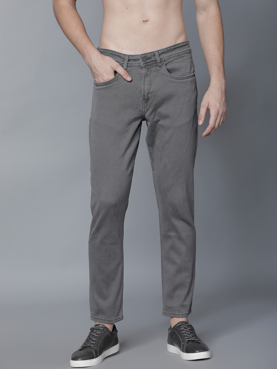 

LOCOMOTIVE Men Grey Tapered Fit Mid-Rise Clean Look Stretchable Jeans