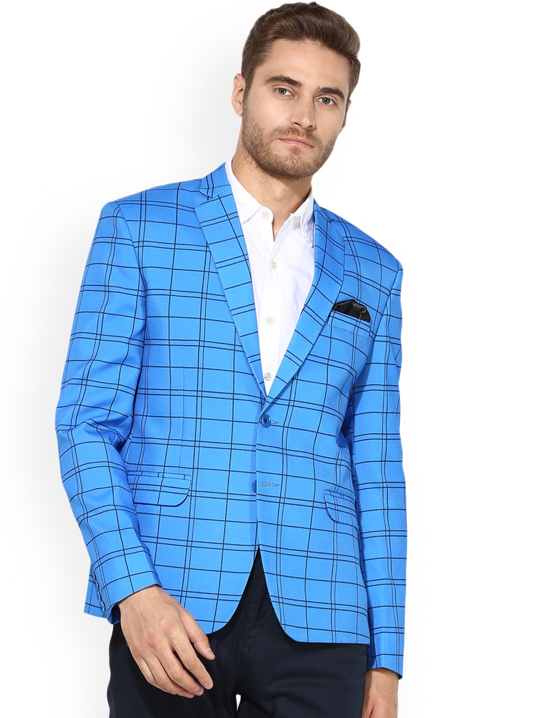 

Hangup Men Blue Checked Single-Breasted Casual Blazer