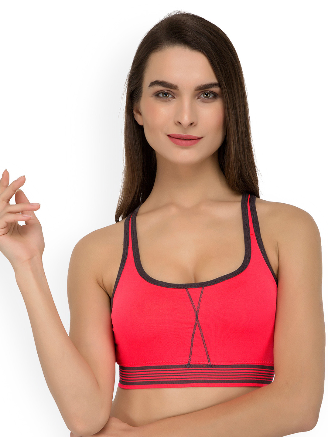 

Laceandme Red Solid Non-Wired Lightly Padded Sports Bra 4251