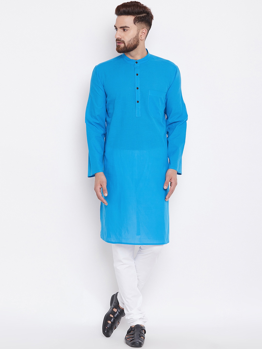 even Men Blue Solid Straight Kurta