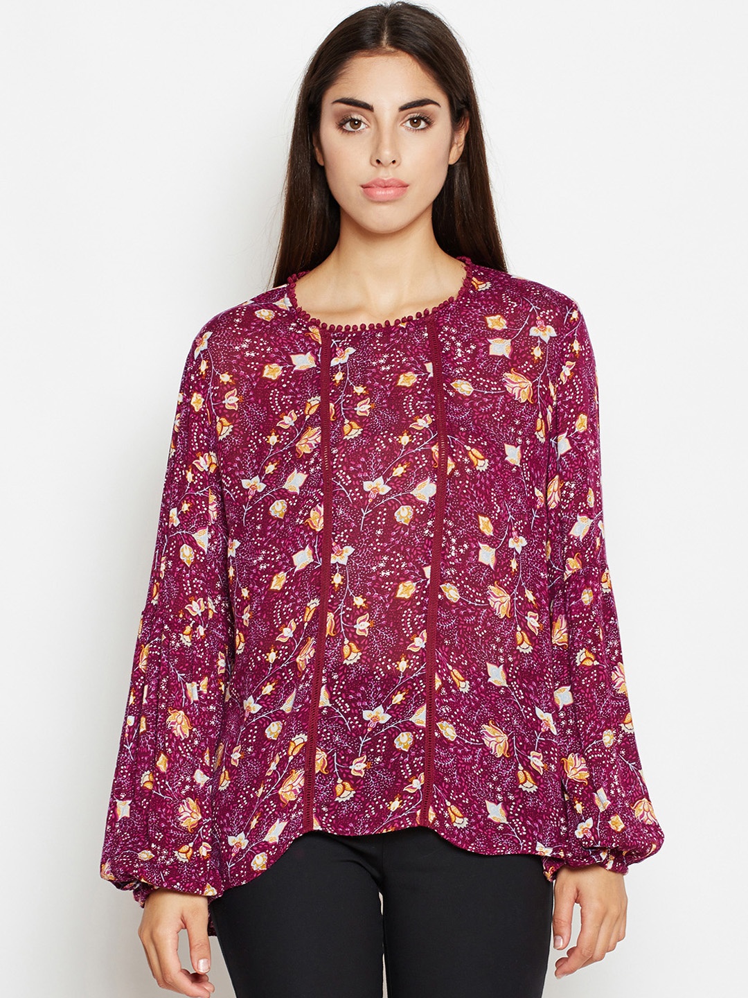

Oxolloxo Women Maroon Printed A-Line Top