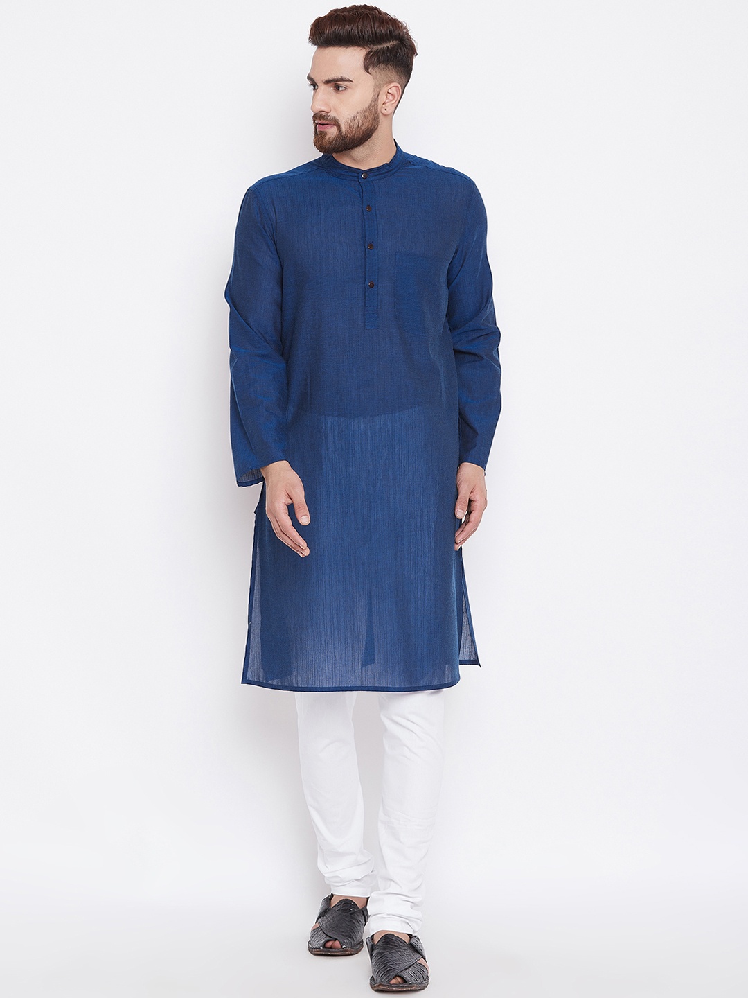 

even Men Navy Blue Solid Straight Kurta