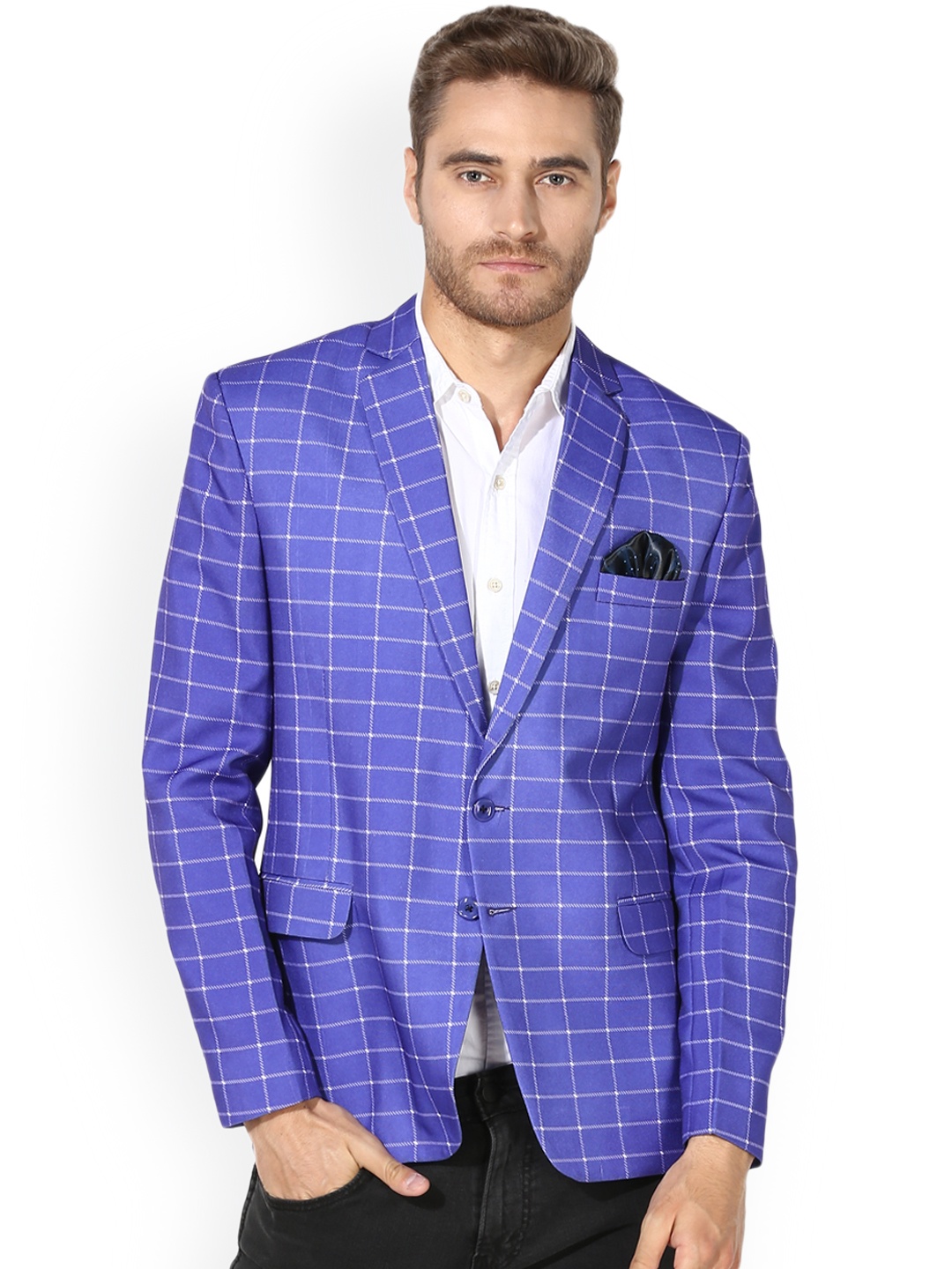 

Hangup Men Blue Checked Single-Breasted Casual Blazer