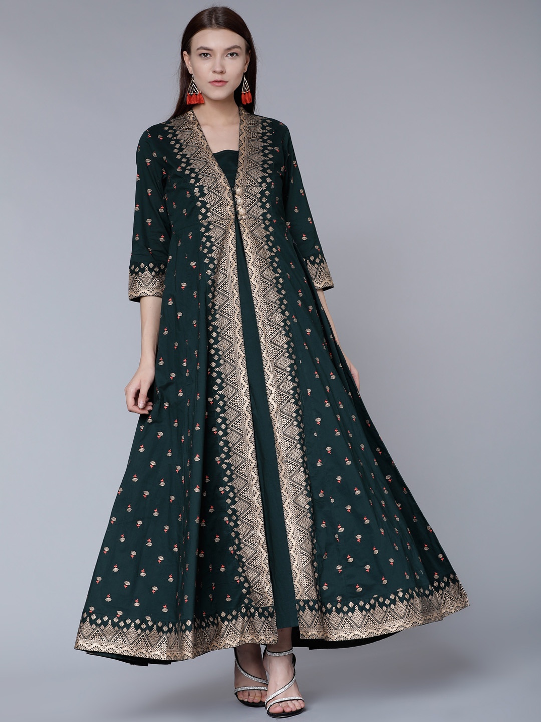 

Vishudh Women Green Printed Anarkali Kurta
