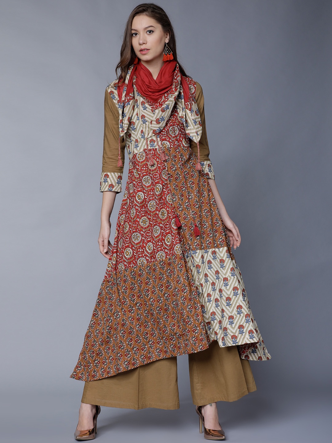 

Vishudh Women Red & Beige Printed Kurta with Palazzos