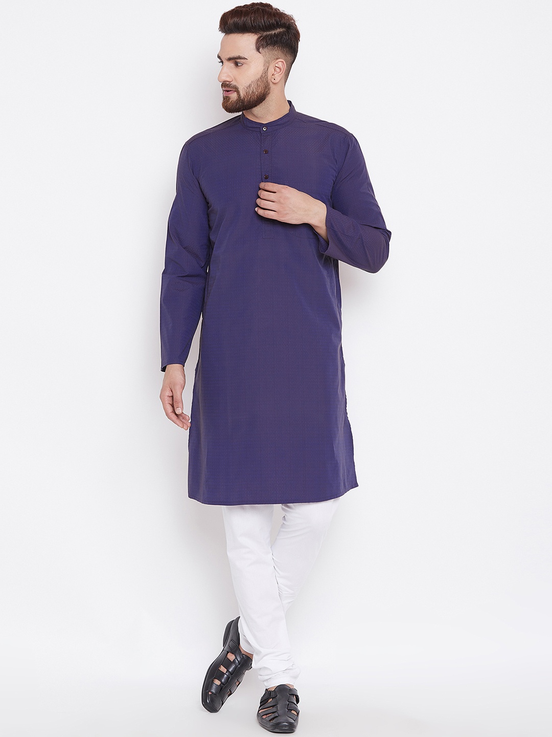 

even Men Purple Woven Design Straight Kurta