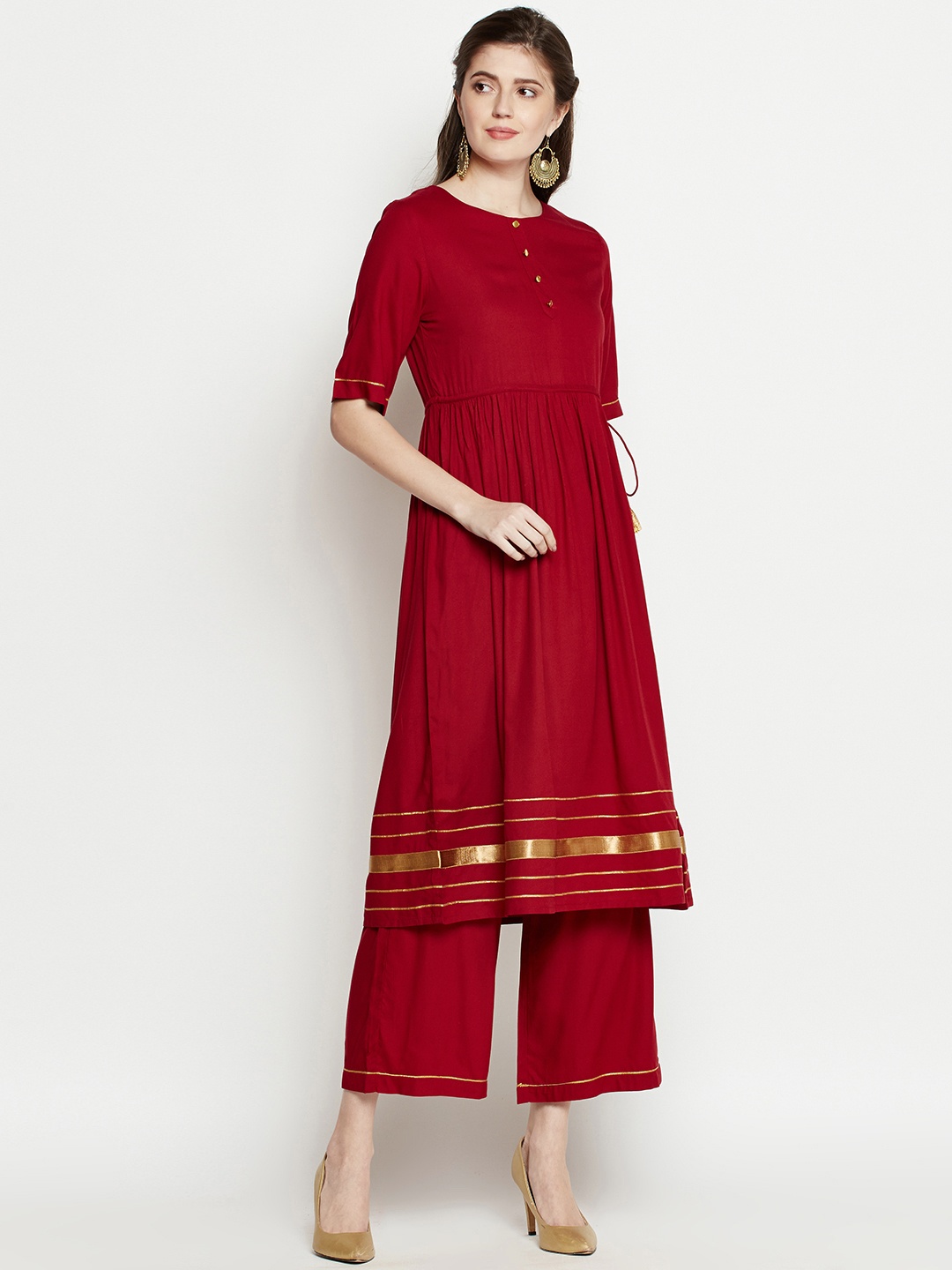 

RARE ROOTS Women Maroon Solid Kurta with Palazzos