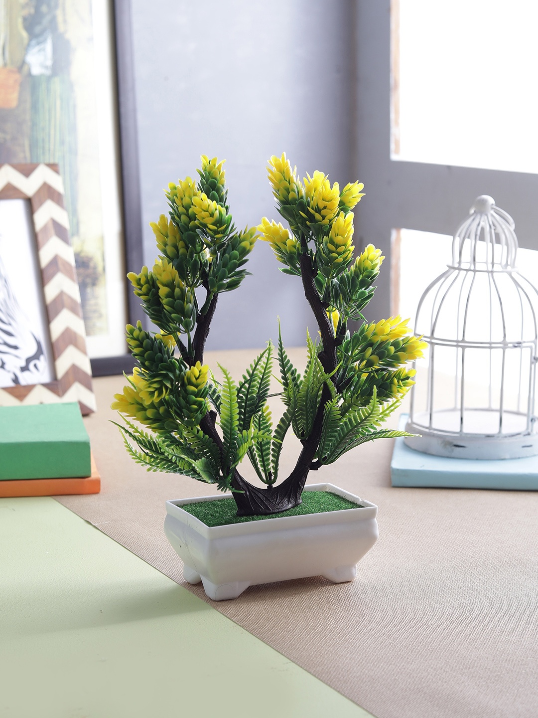 FOLIYAJ Green & Yellow Artificial Plant